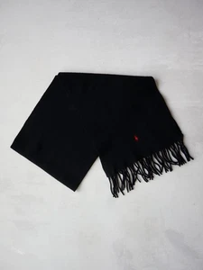 Vintage Polo Ralph Lauren 100% Lambswool Fringe Scarf Black Preppy - Picture 1 of 4
