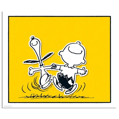 Arte de dibujos animados en lienzo de edición limitada numerado Peanuts "Happy Dance Yellow" Foto 1 de 2