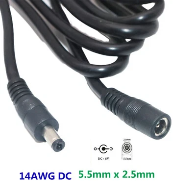 14AWG DC 5.5mm x 2.5mm Extension Cable Power Supply CCTV Camera DVRs LED Strip - Image 1 of 4