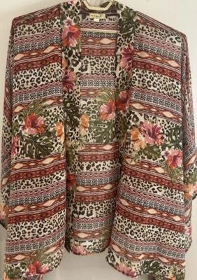 One World Womens Ruana Open Cardigan Animal Floral Geo Print Pinks Size 3X - Image 1 of 4