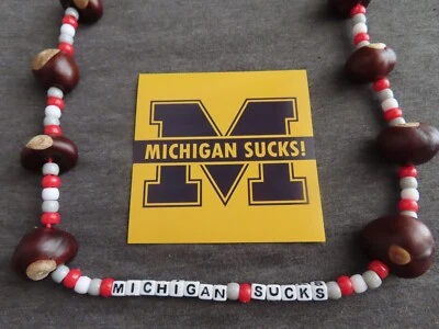 Ohio State Buckeyes MICHIGAN SUCKS Handmade Necklace + Sticker  - Image 1 of 4