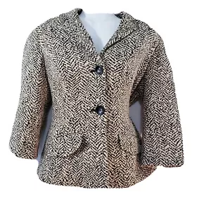 Giacca blazer donna Coldwater Creek tweed taglia 6 foderata avorio nero carriera - Foto 1 di 8