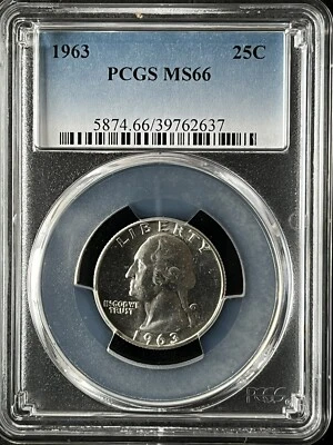 1963  25C Washington Quarter Dollar PCGS MS66   39762637 - Image 1 of 2