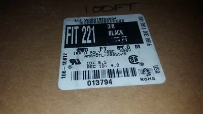 Alpha FIT221 AFIT221 3/8 IRPO Black Heat Shrink Tubing 200 Foot Roll NEW Open - Image 1 of 4