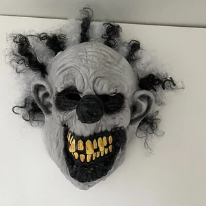 Creepy Evil Scary Halloween Clown Mask Latex Evil Curly Hair Black White Grey - Picture 1 of 6