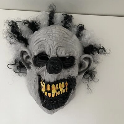 Creepy Evil Scary Halloween Clown Mask Latex Evil Curly Hair Black White Grey - Image 1 of 4