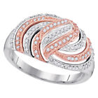 10k White Gold Womens Round Diamond Striped Rose-tone Fashion Ring 1/4 Cttw