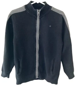 Calvin Klein Sweater Jacket Youth XL(18-20) Black/Gray Ribbed Full Zip Mock Neck - Picture 1 of 10