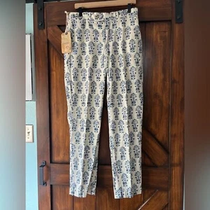 Polo Ralph Lauren Pants Women 32/32 Straight Blue and Cream Floral Cotton Slacks - Picture 1 of 16