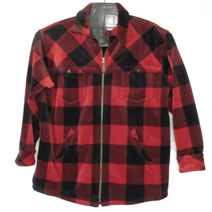 Vintage Ralph Lauren Med Shacket Jacket Red Black Plaid Check Full Zip Velour - Picture 1 of 9