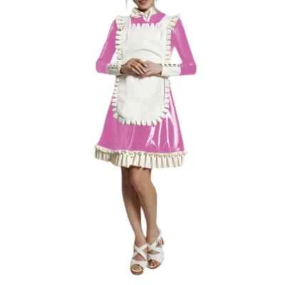 Plus Size Long Sleeve A-line Pleated Dress with Ruffles Apron Sissy Maid Dress - Image 1 of 4