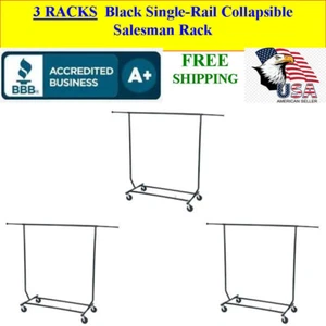 3 RACKS Black Single-Rail Collapsible Salesman, Show, Clothing Rack - Picture 1 of 2