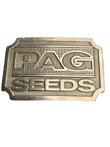 Vintage PAG Seeds belt buckle pewter USA 3" x 2" Farm Farmer - Picture 1 of 3