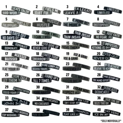 MOTIVATIONAL WRISTBANDS - Wear Your Motivation! 75 Options - 3 Sizes! - Image 1 of 4