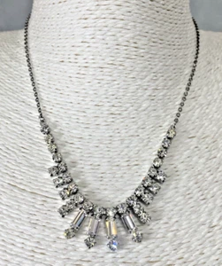 Sparkly Diamante Fringe Necklace Baguette Cut Paste Choker Collar Vintage 39 cm - Picture 1 of 10