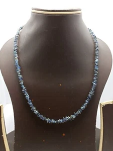 Blue Iolite Gemstone Uncut Chips 4x6mm 12” Necklace 925 Sterling Silver - Picture 1 of 14