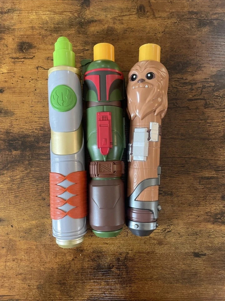 Star Wars Lightsabers  Lot Of 3 Chewbacca Boba Fett Young Jedi Expandable - Изображение 1 из 3