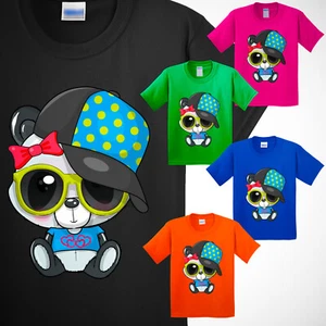 Cute Panda Cartoon T Shirt Short Sleeve Boys & Girls Funny Gift Ladies Top Tee - Picture 1 of 24