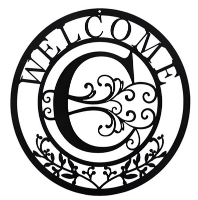 Arte de pared de metal personalizado para salón dormitorio oficina decorativo 12x12 negro “C” Foto 1 de 4