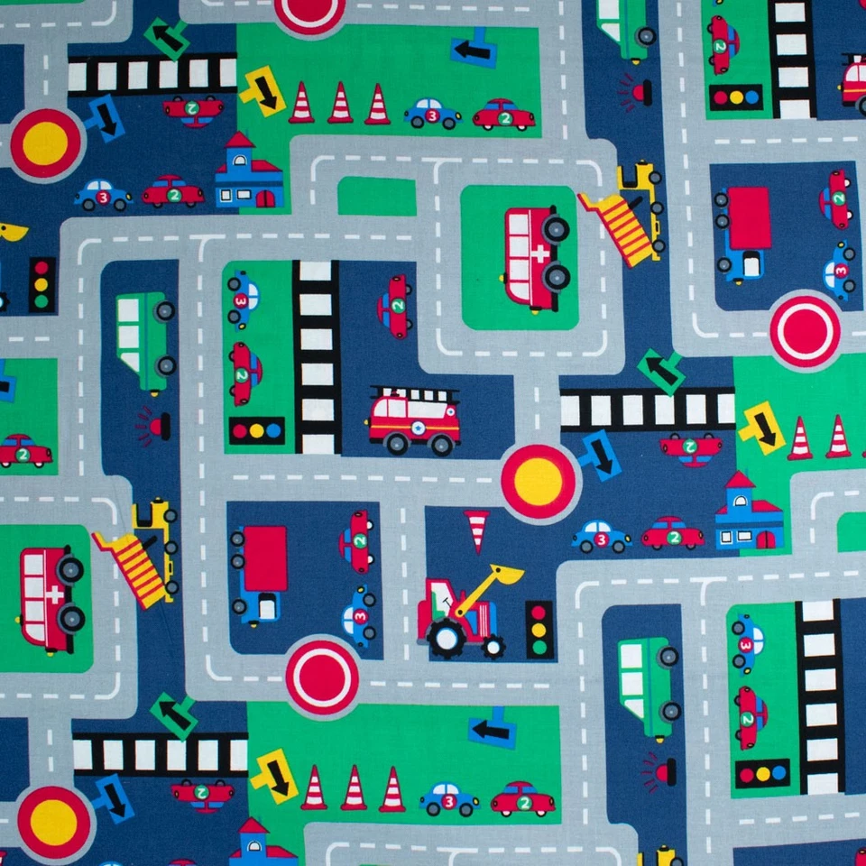 Baumwollstoff Popeline Spielstraße blauStraße (Preis=0,5m) - Bild 1 von 4