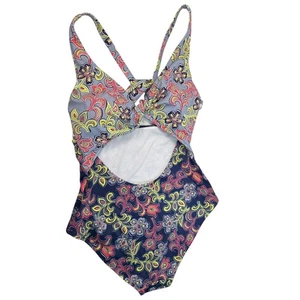 Boden Floral Paisley Print One Piece Swimsuit Cut Out Twist Front Size 12 454 - Picture 1 of 11