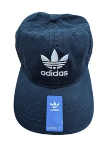 Adidas Men's Relaxed Strap-Back Hat Cap Black Adjustable Trefoil Logo BH7137 NWT - Picture 1 of 7