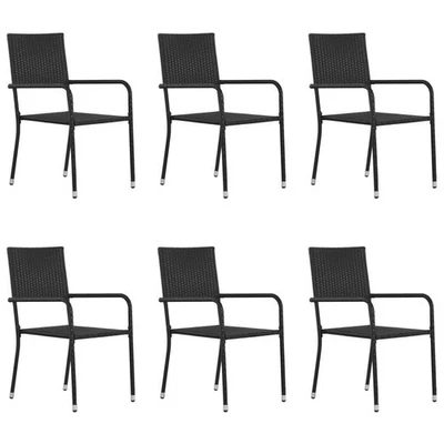  Garden Dining Chair Set of 6 Black PE Rattan, Steel Standard - Image 1 of 4