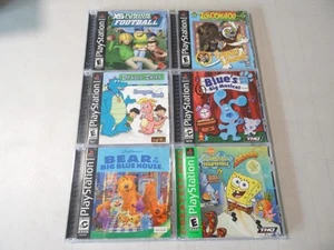LOT OF 6 - PS1 CIB PlayStation 1 SpongeBob BLUE'S CLUES KIDS GAMES BEAR TESTED - Picture 1 of 4