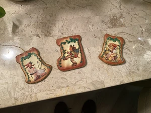 Vintage 3-teiliges Set doppelseitiger Hummel Papier Stil Weihnachtsschmuck - Bild 1 von 12