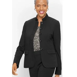 TALBOTS Sz 12 Black Ponte Knit Blazer Career Minimalist Capsule Wardrobe - Picture 1 of 8