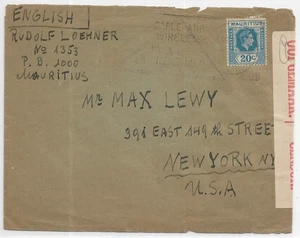 1941 Jewish Internment Camp, Mauritius to New York, NY, Censored (C6497) - Picture 1 of 2