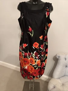Précis Black Flower Shift Ladies Formal Dress Red Poppies Sleeveless Lined 14 - Picture 1 of 12