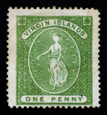 Virgin Islands. 1868. 1d. Yellow Green. SC# 4. SG# 8. Unwmk.  Wide Margin. Mint - Image 1 of 2