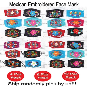 Mexican Face Mask Embroidered-Flower-Cotton Reusable Washable Mouth Cubre bocas - Picture 1 of 4