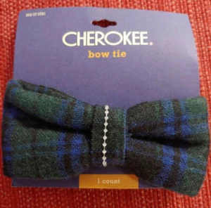 New Boy's Bowtie Navy Blue & Green Plaid Pre-Tied - Picture 1 of 3