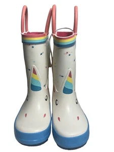 Cat and Jack Girls Unicorn Waterproof Rain Boots White Multicolor Size 5 NEW - Picture 1 of 4