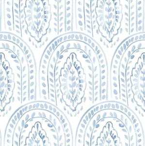 Peel and Stick Wallpaper Modern 17.3" x 118", Light Blue White - Picture 1 of 23