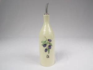 Vintage Olive Oil Jug Decanter Stoneware Emboss Olive Branch HandPaint 10.5" b23 - Picture 1 of 9