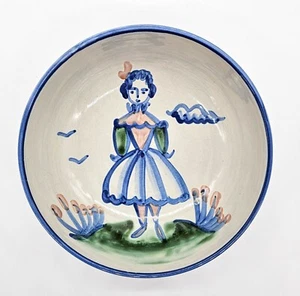 M.A. Hadley Pottery Serving Bowl Country Girl Wife Scene 8” Diameter Signed - Picture 1 of 9