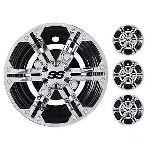 Golf Cart EZGO Yamaha Club Car 8" Daytona Chrome | Black Wheel Cover Set of 4 - Imagen 1 de 2