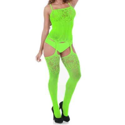 Suspender Bodystocking Lingerie Stockings Bodysuit Babydoll Fishnet Sleepwear US - Image 1 of 4