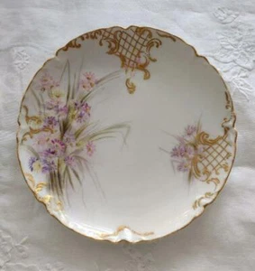 2 antike H&Co Schrank Teller HP violett rosa Blumen gold vergoldet Frankreich Haviland - Bild 1 von 7
