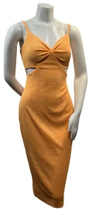 Guess Midi Dress Womens Size 4 Orange Sleeveless Open Sides New Stretch - Picture 1 of 8