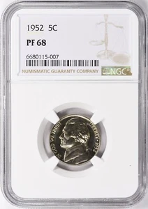 1952 PROOF JEFFERSON NICKEL 5C NGC CERTIFIED PF 68 - Picture 1 of 2