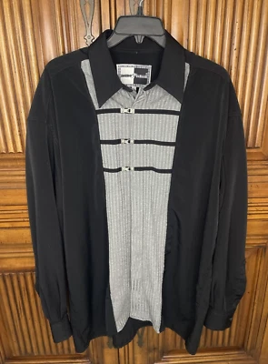 Camisa Mondo Bazaar Para Hombre Grande Negra Gris Botón Vintage Retro Hebilla Única Foto 1 de 4