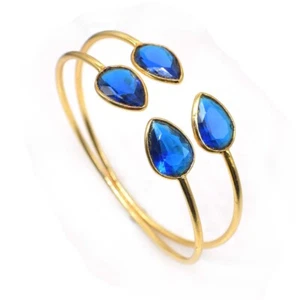 Bracciale Tanzanite Quarzo Fatto a Mano Placcato Oro Gioielli Strati 7,5" P305 - Foto 1 di 5