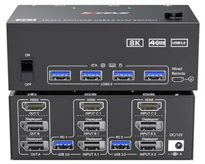 KVM Switch 2 PC 3 Monitore HDMI+2 Displayport 8K@60Hz 4K@144Hz, Triple Mo - Bild 1 von 3