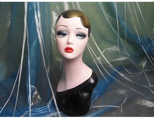 Fiberglass Female Vintage Artistic Style Paint Face Mannequin Head Display Hat - Picture 1 of 8