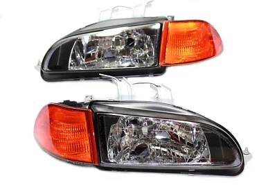 For Honda Civic EH JDM Black Headlights 4dr Orange Amber Corners SiR City Light - Image 1 of 3
