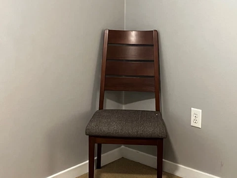 wood desk/dining chair w gray seat Cover